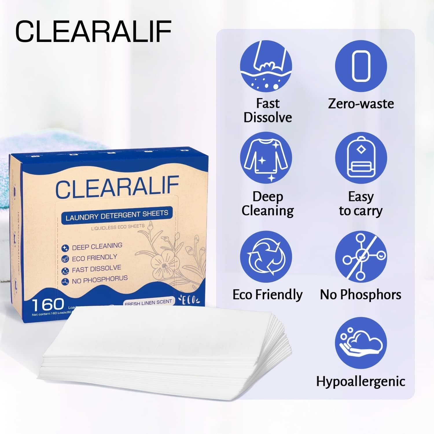 CLEARALIF Laundry Detergent Sheets 480 Loads, Fresh Linen,Great For Travel,Ap…