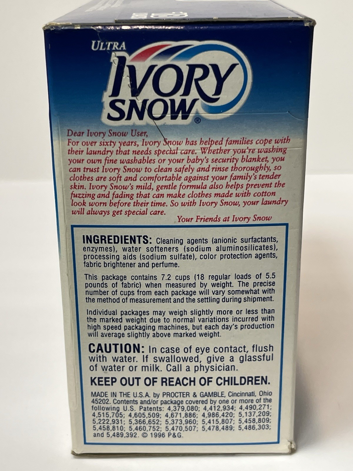 Vintage 1996 Ivory Snow Ultra Powder Detergent 32oz 18 Load NOS Factory Sealed
