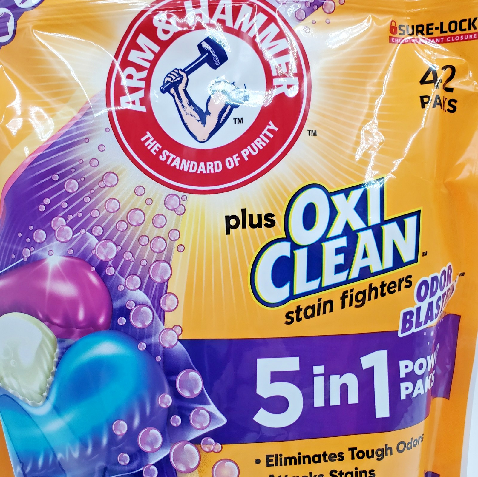 Arm Hammer Plus OxiClean 5 in 1 Power Paks 42ct Laundry Detergent Odor Blaster
