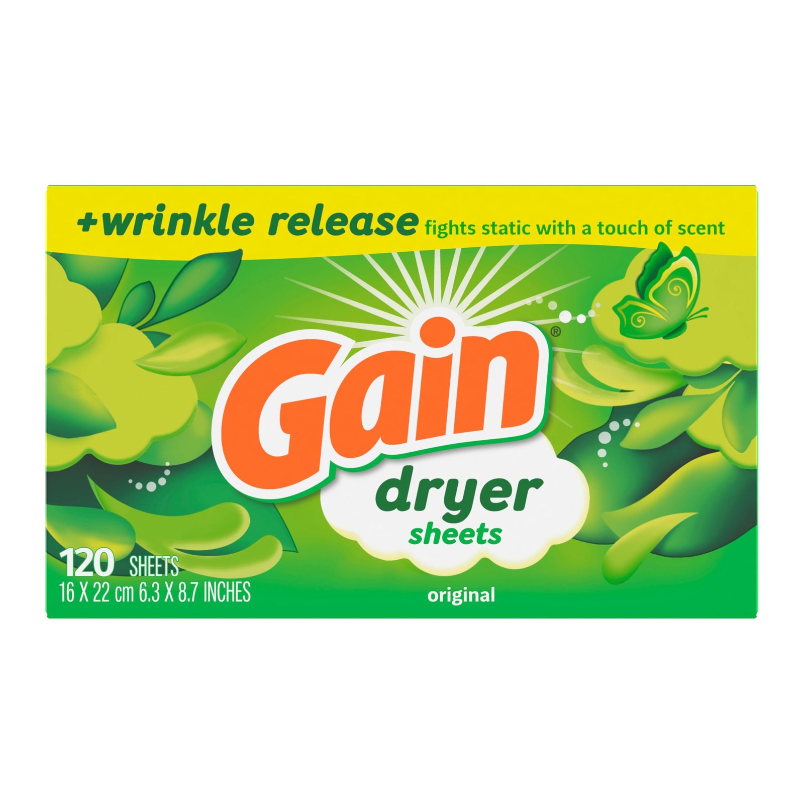 Gain dryer sheets Plus Wrinkle 120 Count (Pack of 1), Original Version