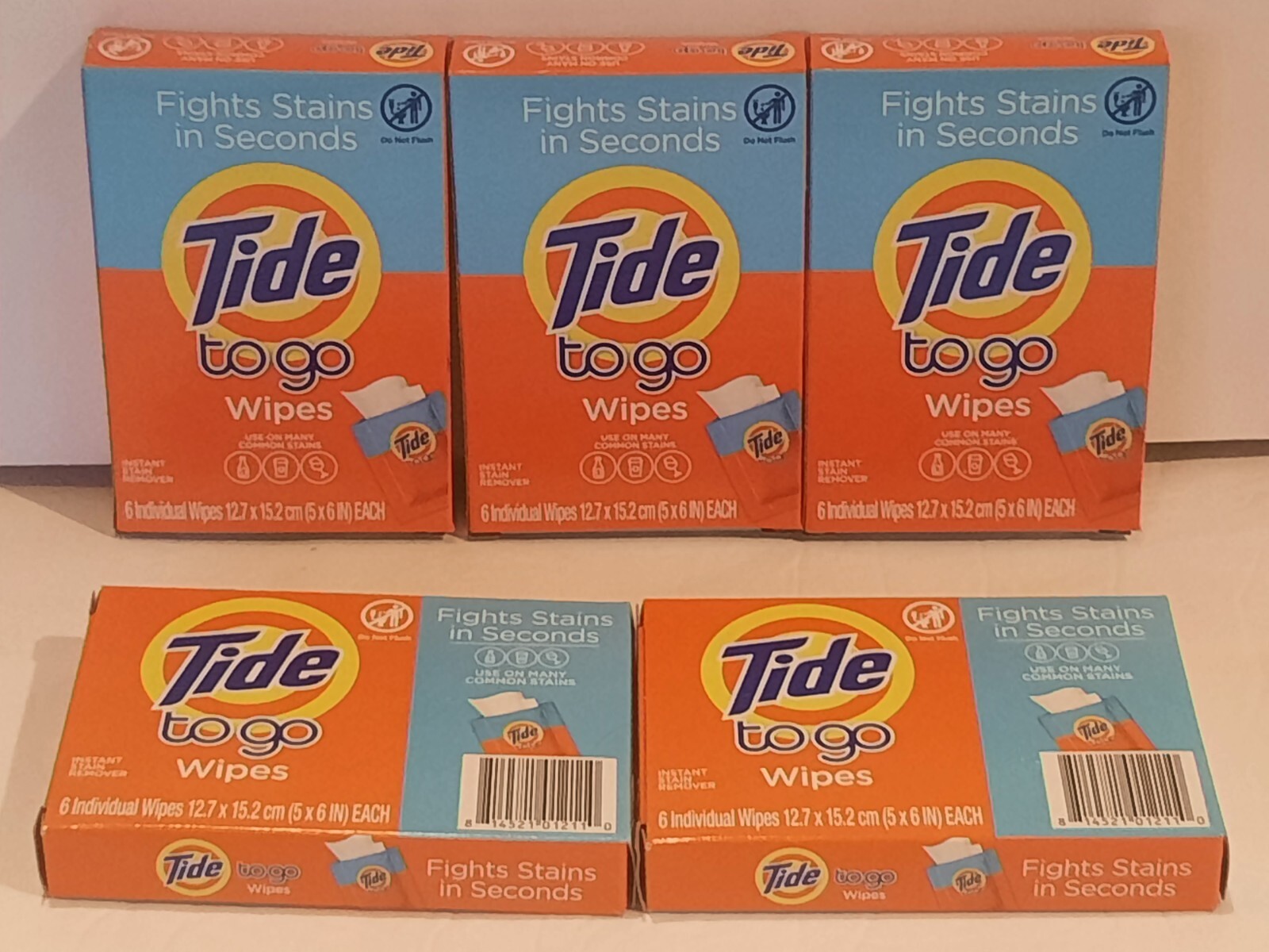 Lot Of 5 Tide To Go Wipes 6 Ct Wipes Each Travel Size Instant Stain Remover
