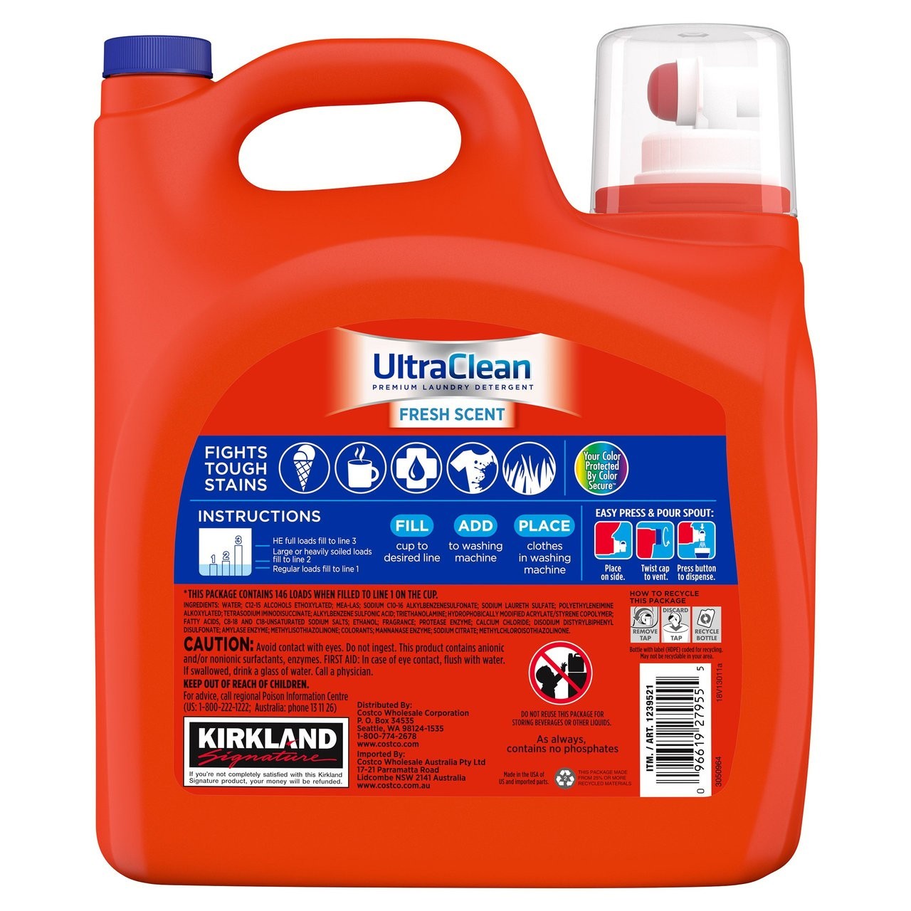 Kirkland Signature Ultra Clean Laundry Detergent Fresh Scent 194 oz 146 Loads HE
