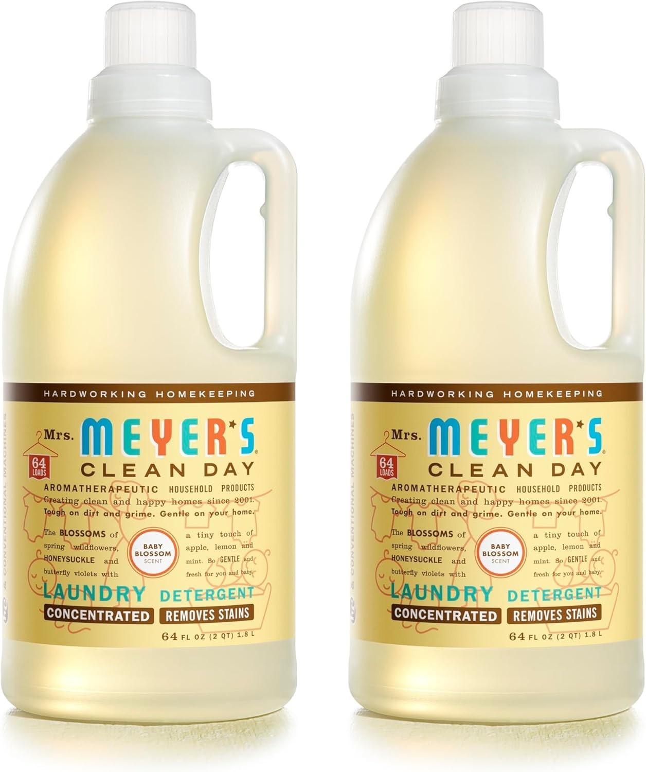 Mrs. Meyer’s Clean Day Baby Laundry Detergent Liquid, 64oz, Pack of 2 – Gentl…