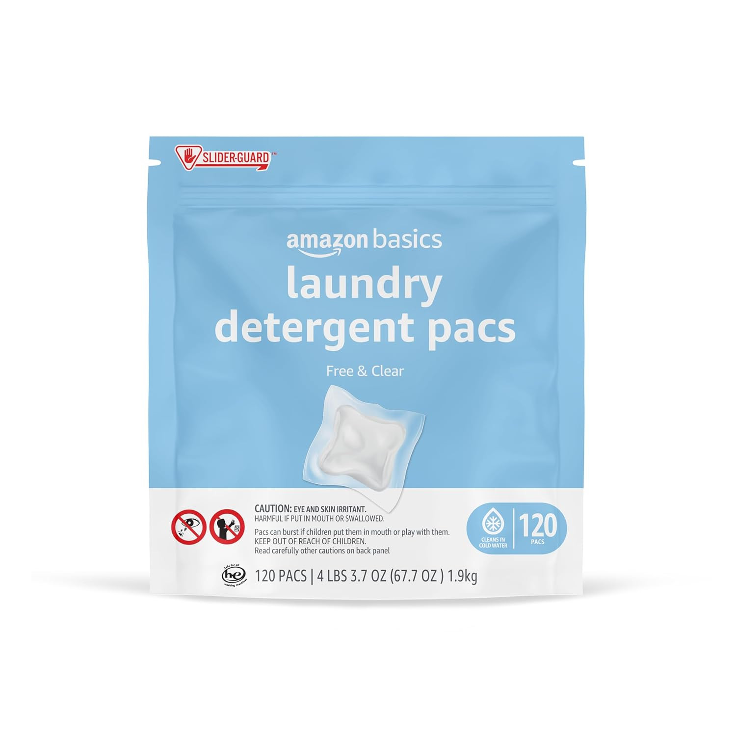 Laundry Detergent Pacs, Free & Clear, Hypoallergenic, Fragrance Free, HE Compati
