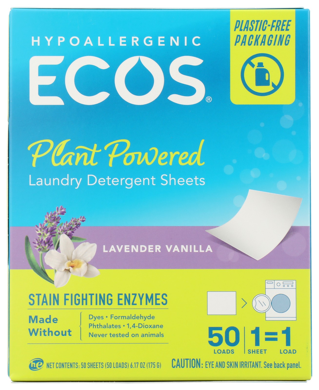 Ecos Laundry Detergent Sheets Lavender & Vanilla Scent 50 Ct 10 Pack