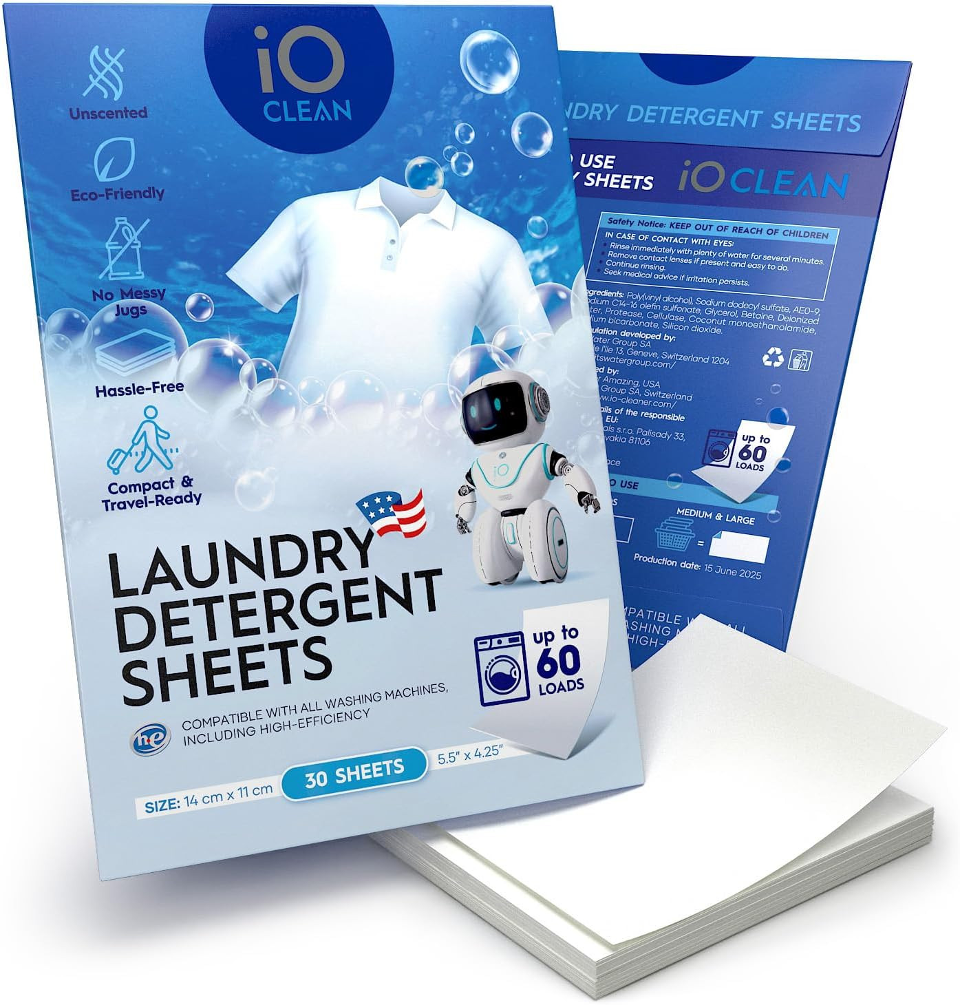 Laundry Detergent Sheets Unscented, 30 Count – Hypoallergenic Laundry Soap Sheet