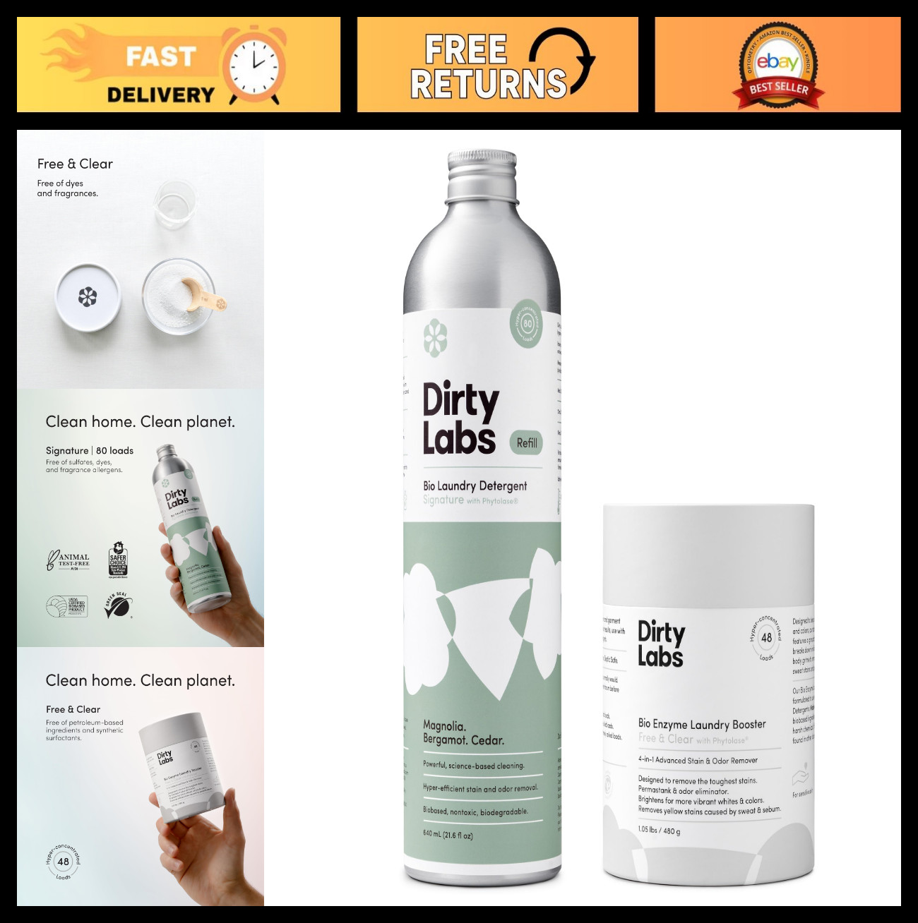 Sustainable Laundry Detergent Set – 80 Loads + Bio-Enzyme Booster, Nontoxic, Eco