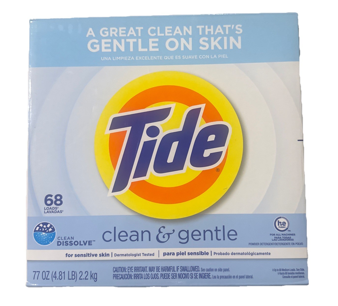 Tide Clean and Gentle Powder Laundry Detergent, Unscented, 68 Loads, 77 oz