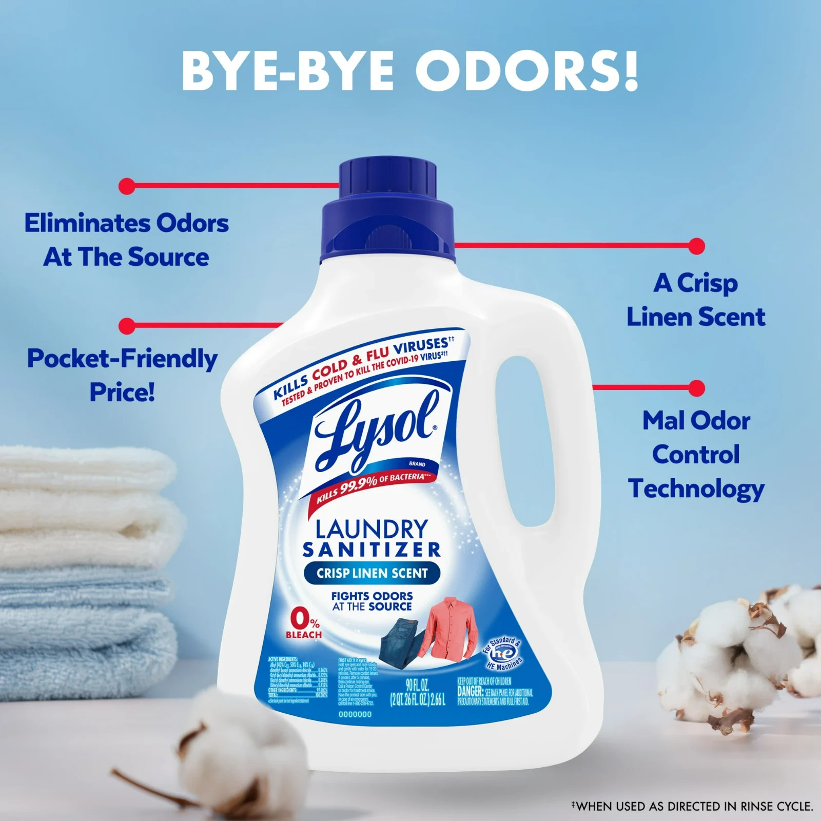 Lysol® Laundry Sanitizer Additive, Laundry Detergent Additive, 0% Bleach