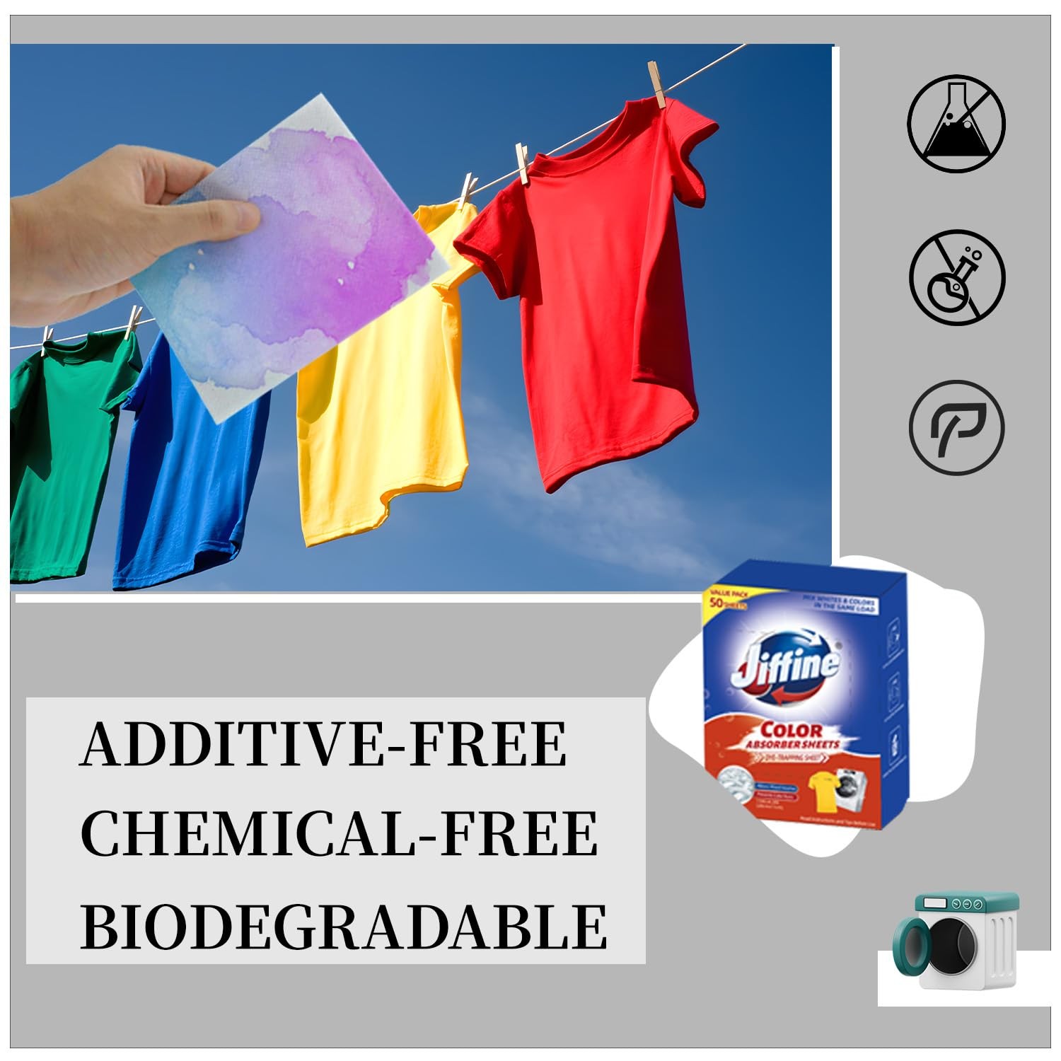50 Count Jiffine Color Absorber Sheets for Laundry, Allow Mixed Washes,Fragrance