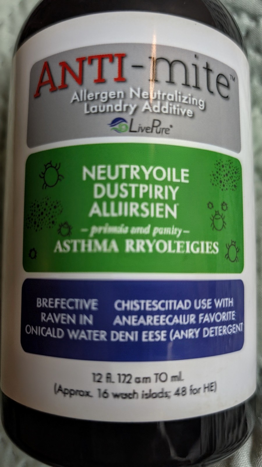 Live Pure Anti-Mite Laundry Additive. 12oz. New In Box