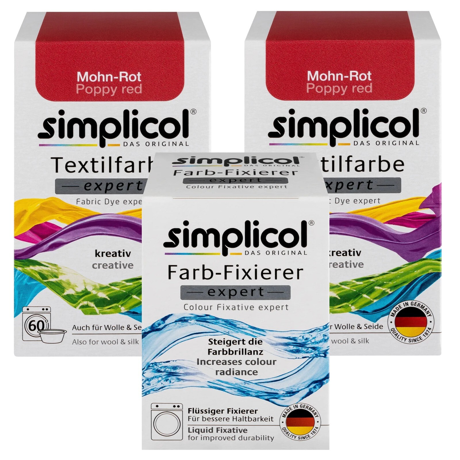 SIMPLICOL Textile Paint EXPERT POPPY RED for 600g Fabric 2x Paint and 1x Fixer