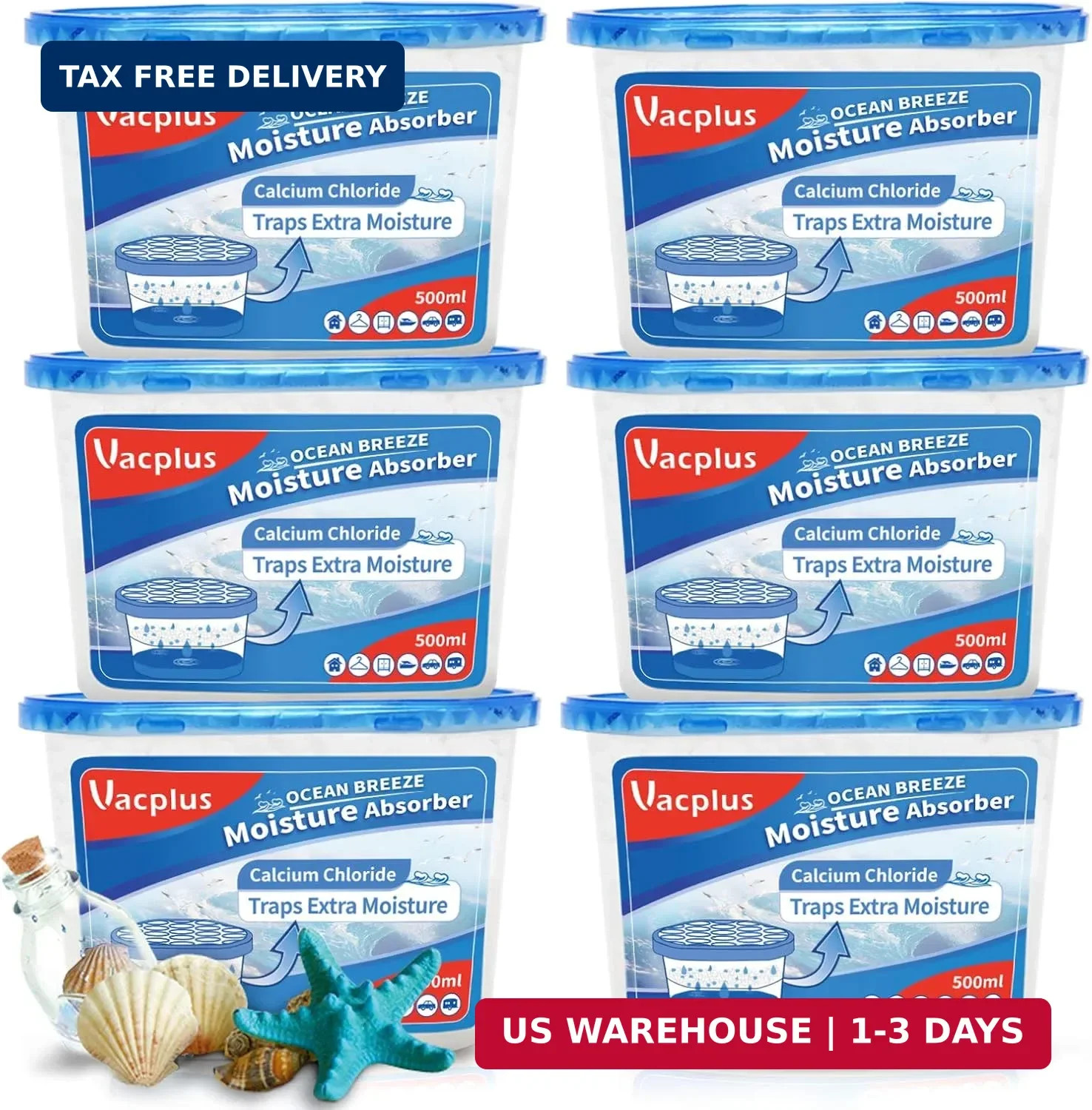 Vacplus Moisture Absorber, 10.5 OZ, Strong Absorption, Ocean Scent | Closet, Bat