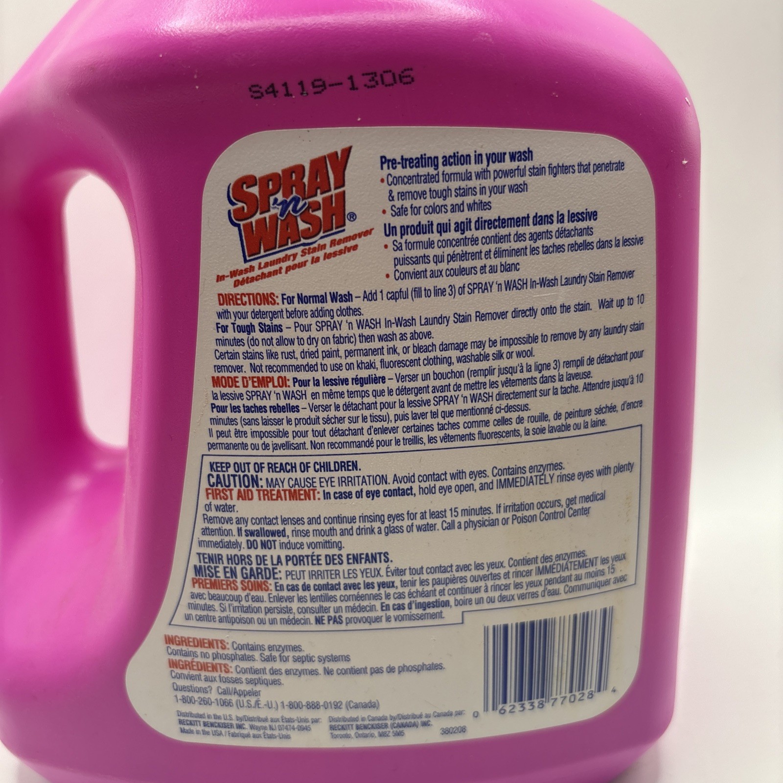 Spray n Wash Pre Treat Stain Remover PINK BOTTLE 96 oz Discontinued 35% Full