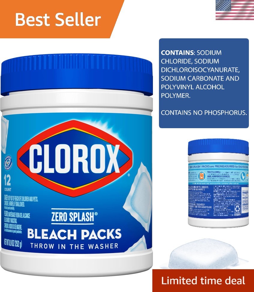 Convenient Splashless Bleach Packs – 12 Count for Hassle-Free Household Cleaning