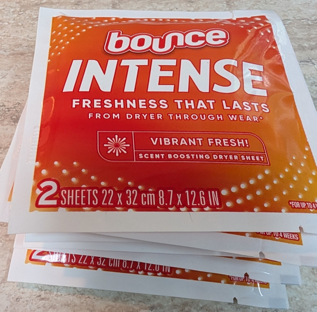 1 dozen Bounce Intense Dryer Sheets Travel Size