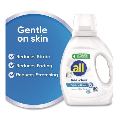 all Free Clear Liquid Fabric Softener, Fragrance-Free, 34 oz Bottle, 6/Carton