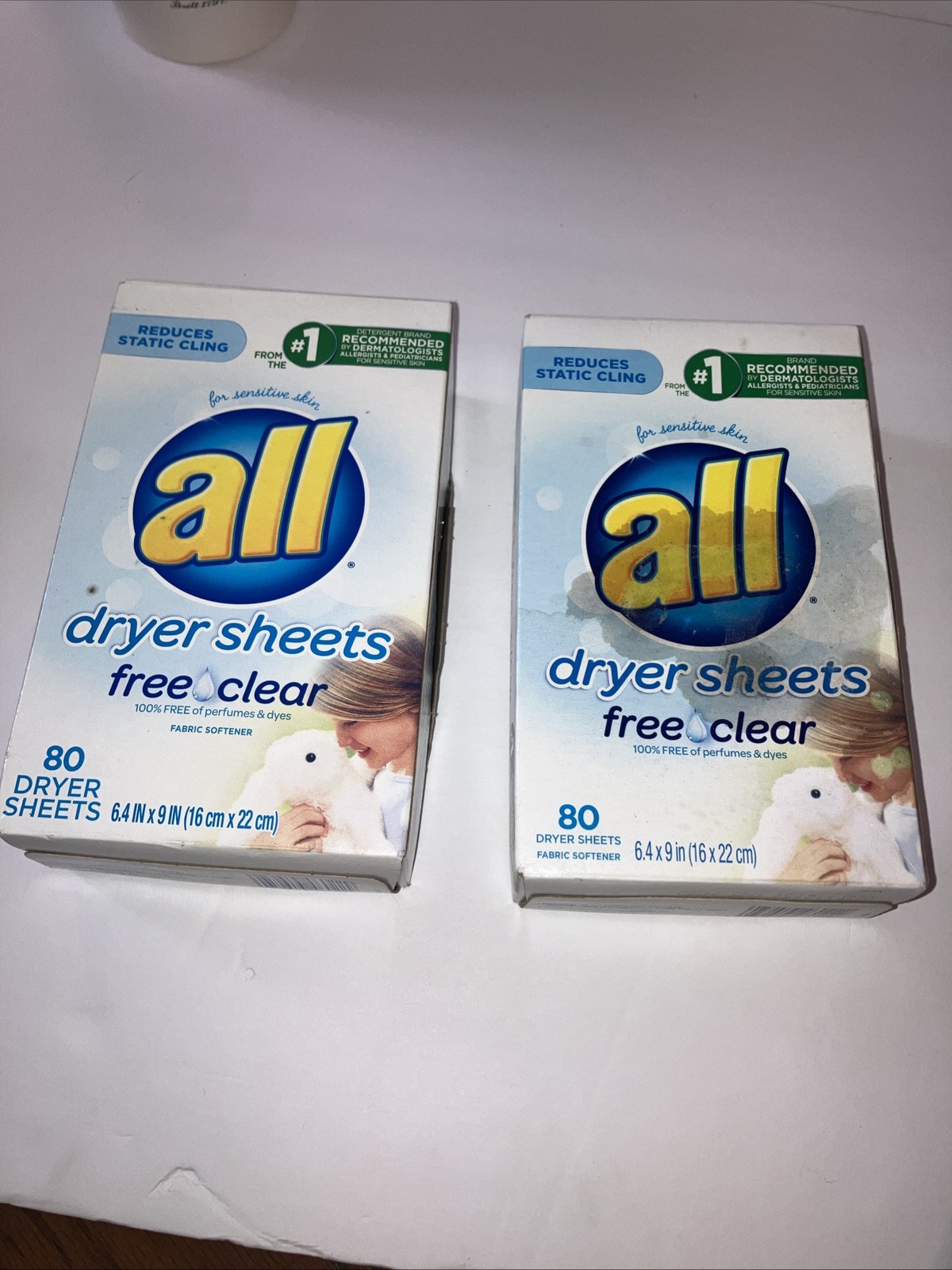 2 Pkgs Of all Free Clear Dryer Sheets 80 Count In Each Box. 160 Total Sheets. NB