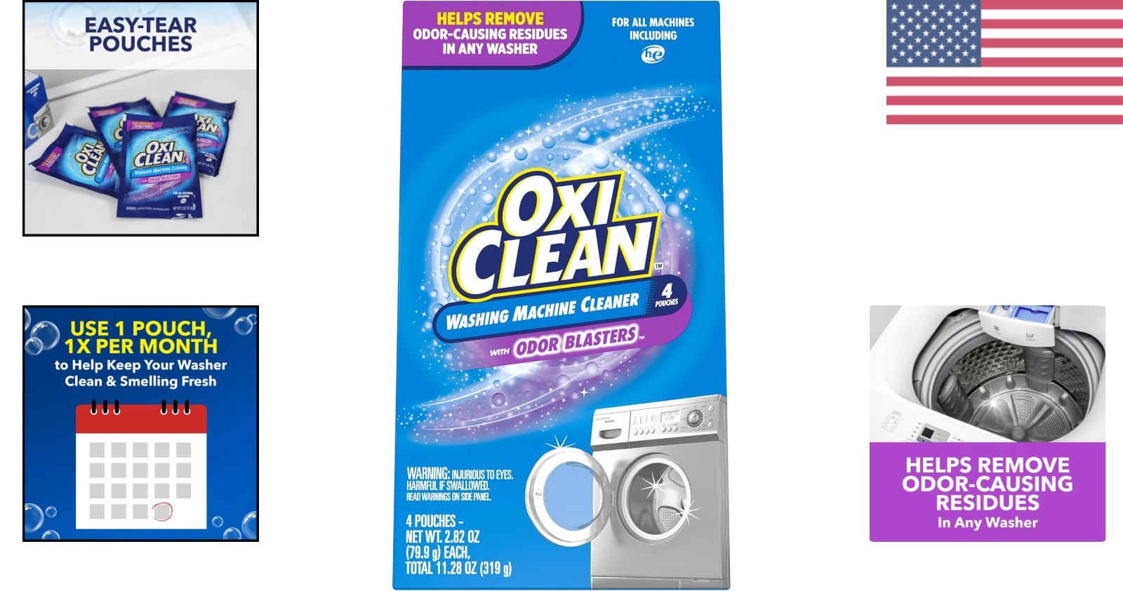 Powerful Odor Eliminator – 4 Count Washing Machine Cleaner with Odor Blasters