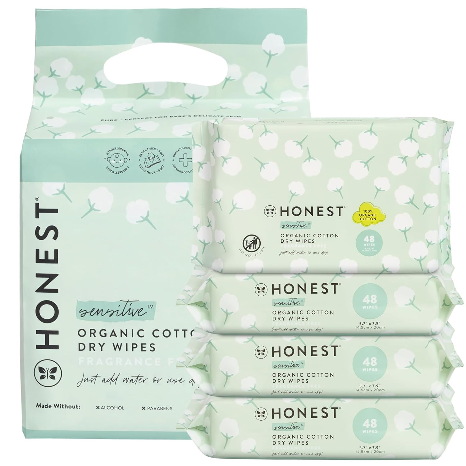 100% Pure Organic Cotton Dry Wipes | Multi-Use Disposable Facial Cloth and Baby