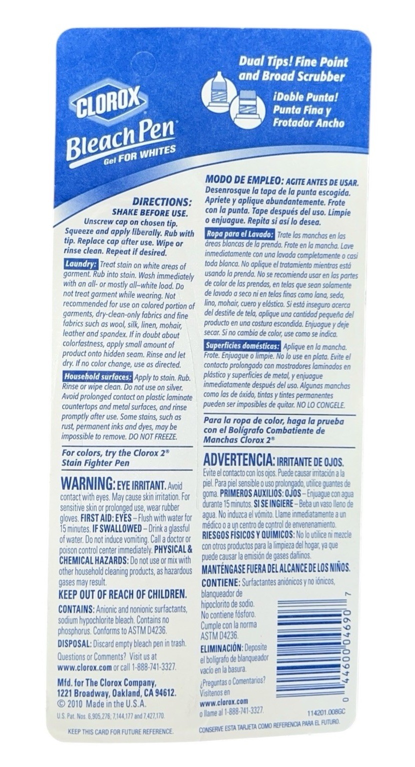 Clorox Bleach Pen Gel for Whites Dual Tipped 2 oz New in Box