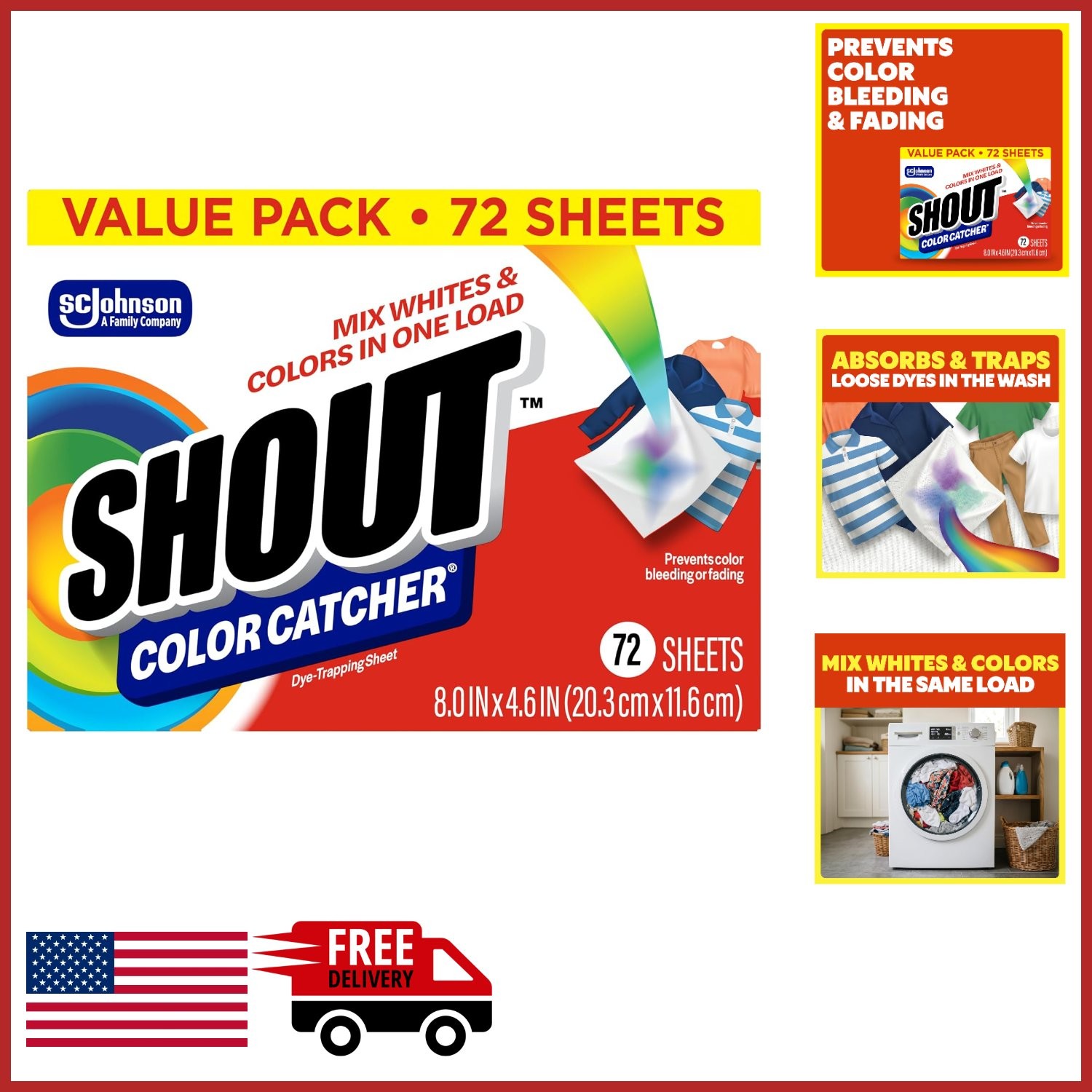 Shout Color Catcher Laundry Sheets 72 Count for Easy Wash and Color Maintenance