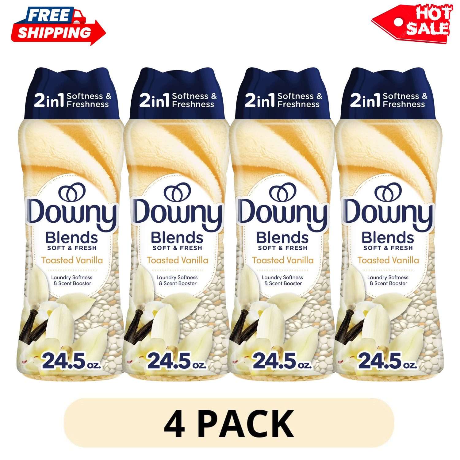 4 Pack Downy Blends Toasted Vanilla Laundry Scent Booster Beads 24.5 oz Fresh