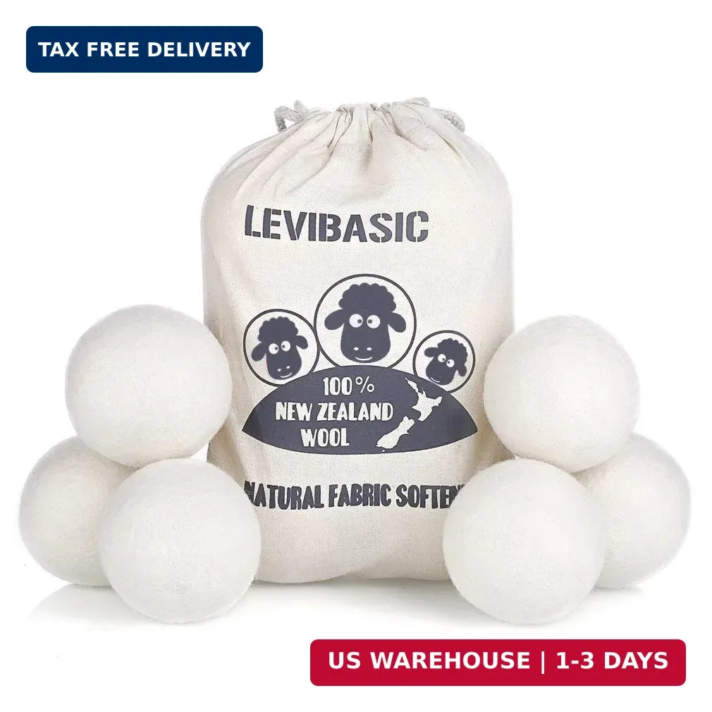 Wool Dryer Balls 6 Pack XL, Genuine New Zealand Wool to Core, 100% Organic Fabri