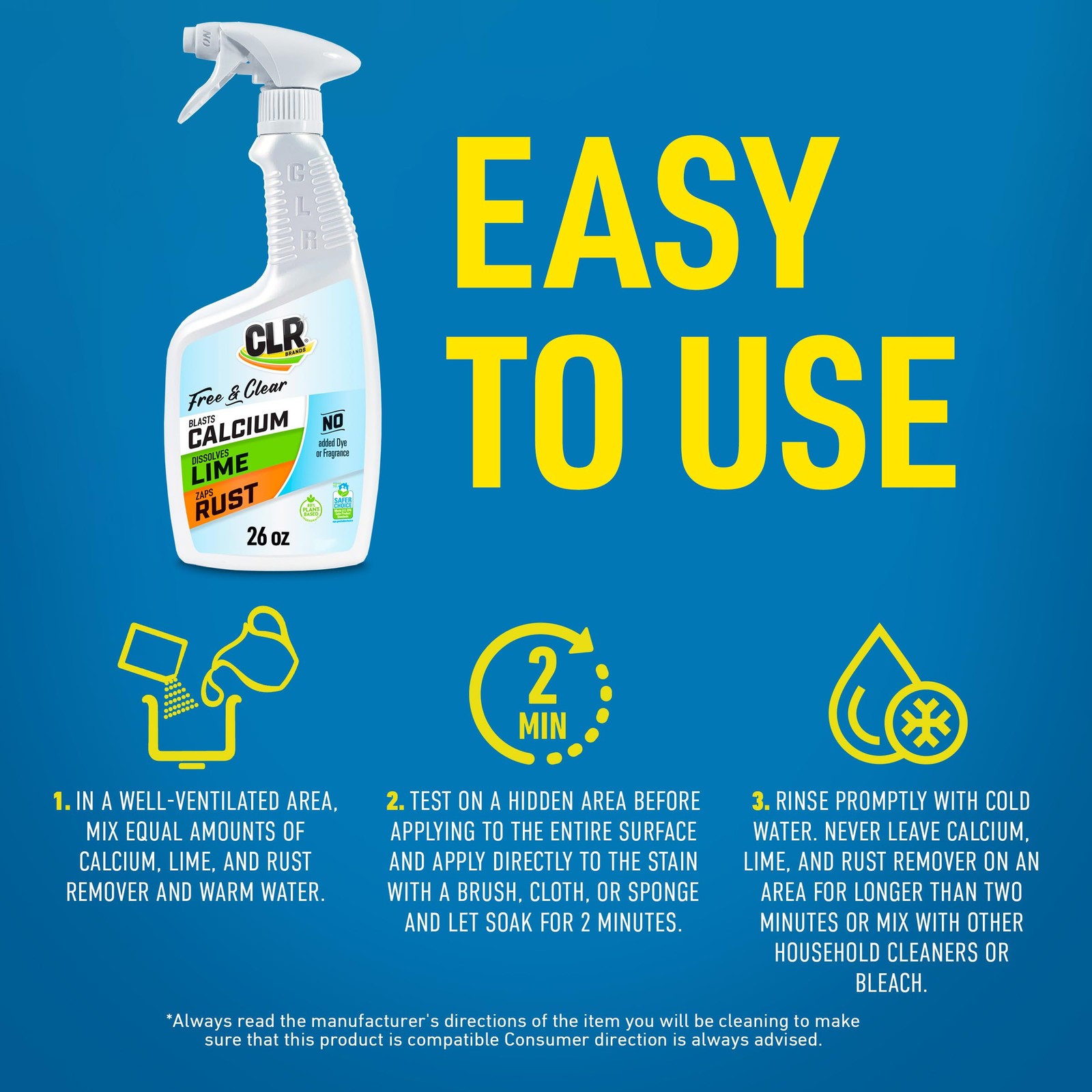 CLR Brands® Calcium, Lime & Rust Remover Free & Clear, 26 Fl Oz (Pack of 1)