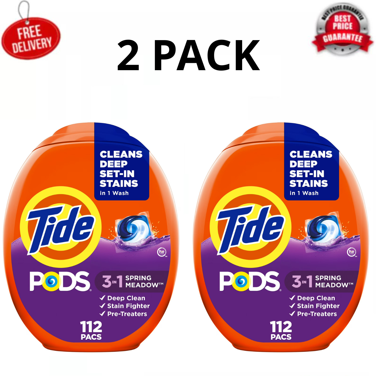 Tide PODS Laundry Detergent Pacs Spring Meadow Scent 112 Ct HE 3-in-1, 2 Pack