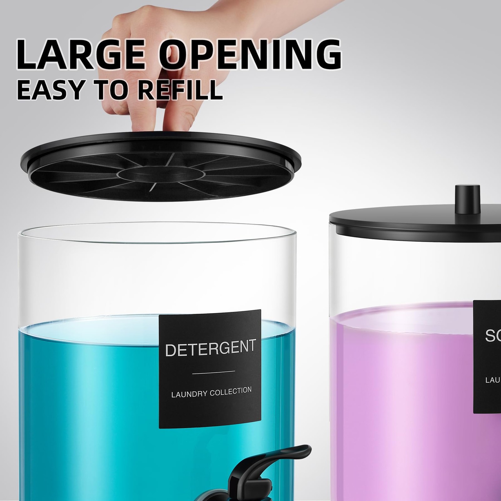 Glass Laundry Detergent Dispenser, 128 oz / 3.5L Fabric Softener Black01