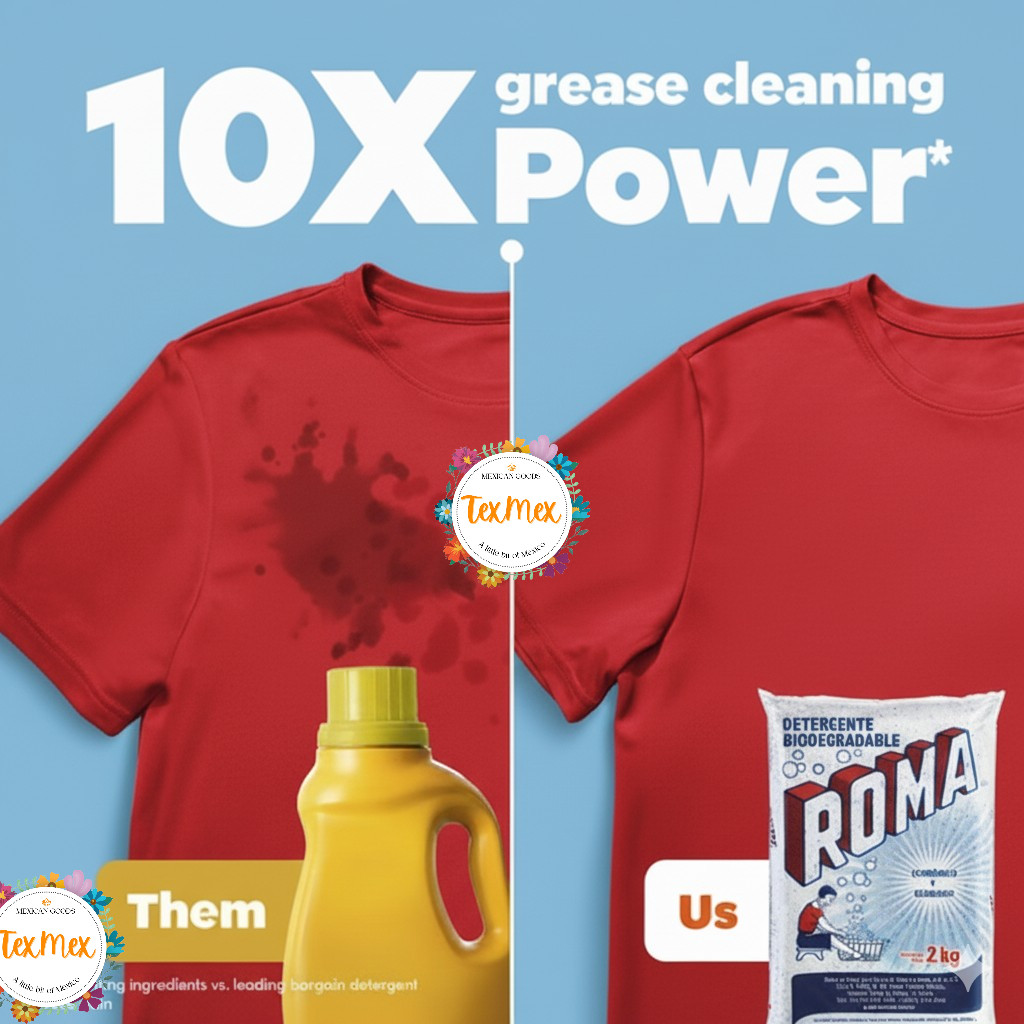 ROMA 2K LAUNDRY POWDER DETERGENT FOR STAIN REMOVAL BIODEGRADABLE 100% MEXICAN