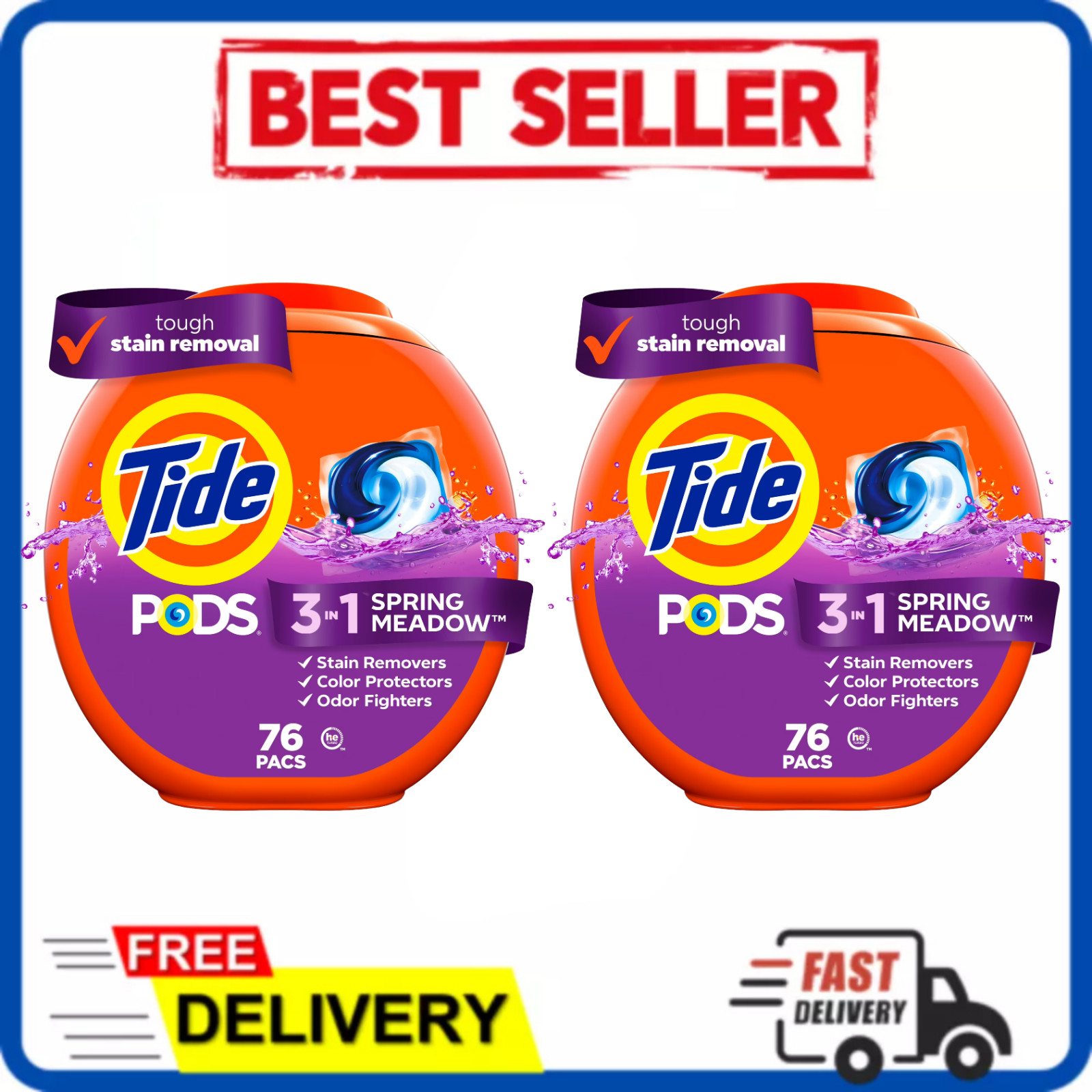 2 Pack Tide PODS Laundry Detergent Pacs Spring Meadow Scent 76 Count (152 Total)