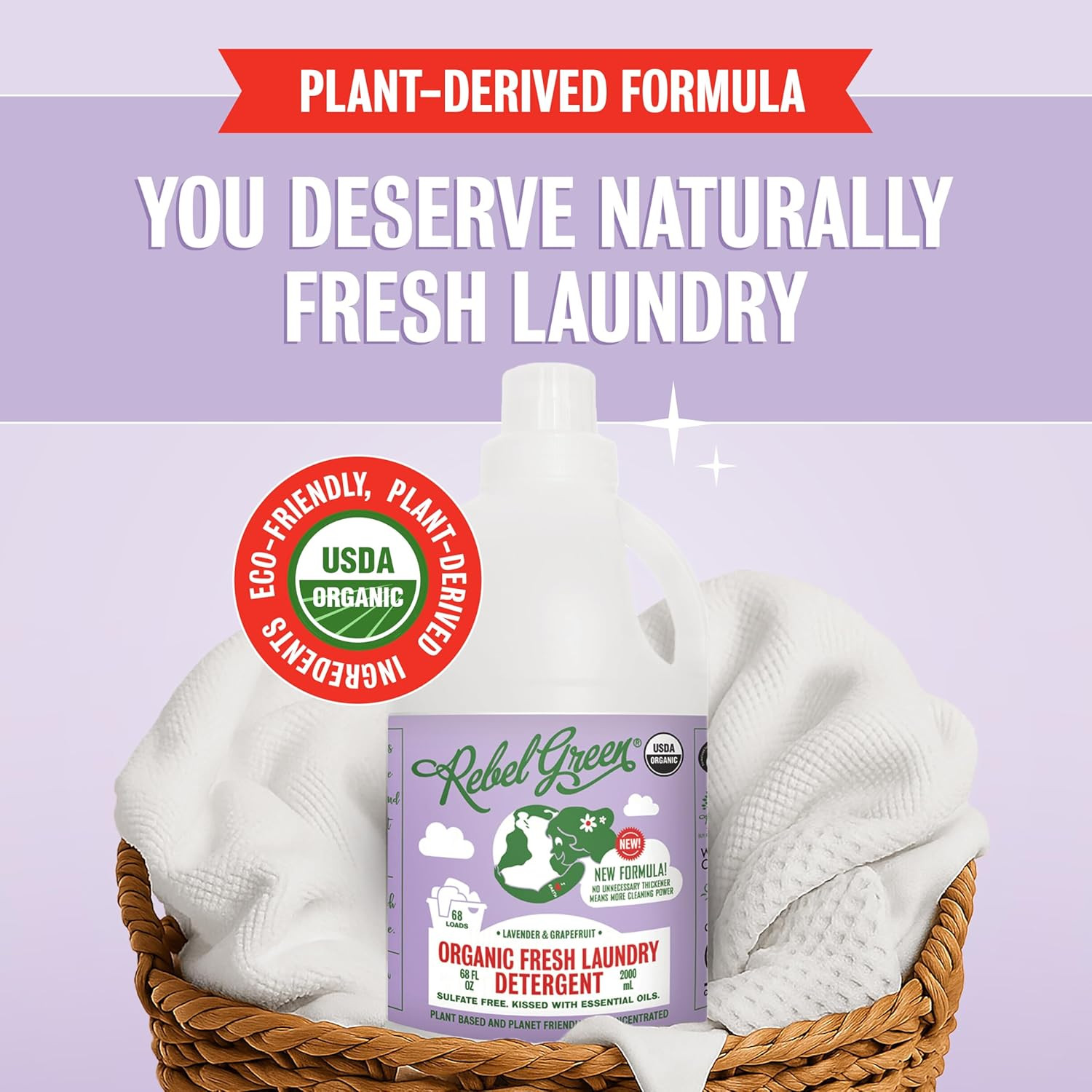 Rebel Green USDA Organic HE Liquid Fresh Laundry Detergent – Natural & Hypoaller