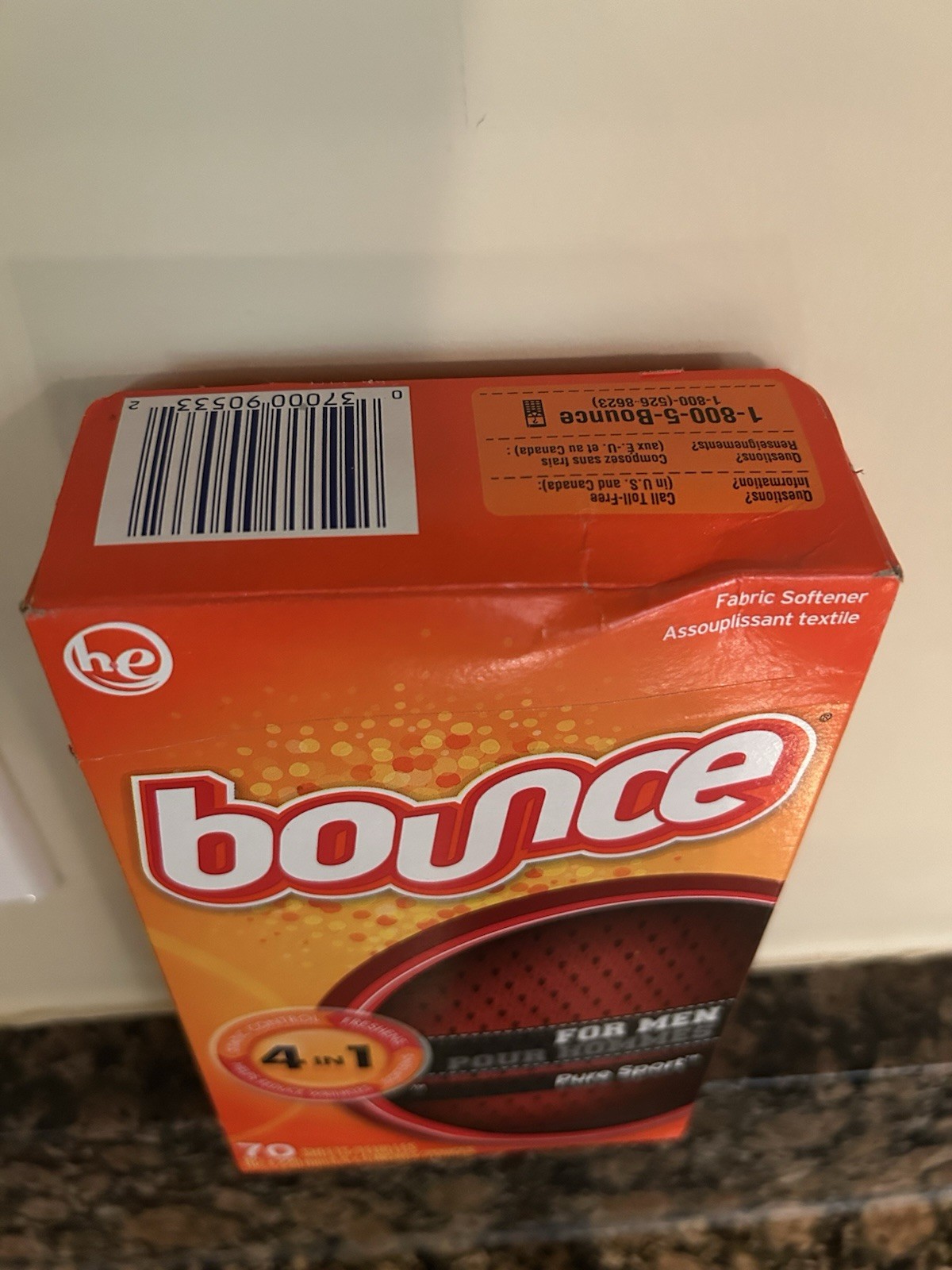 Bounce for Men Pure Sport Fabric Softener Dryer Sheets 105 Sheets NEW FRESH