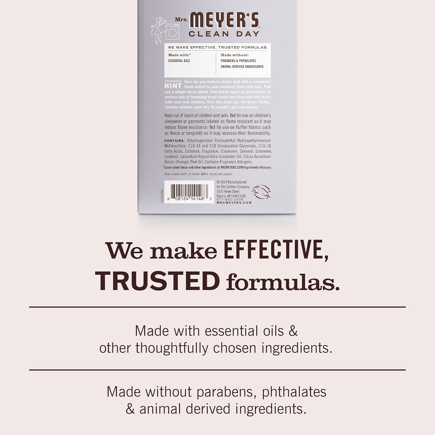 MRS. MEYER’S CLEAN DAY Dryer Sheets, Lavender, 80 Ct