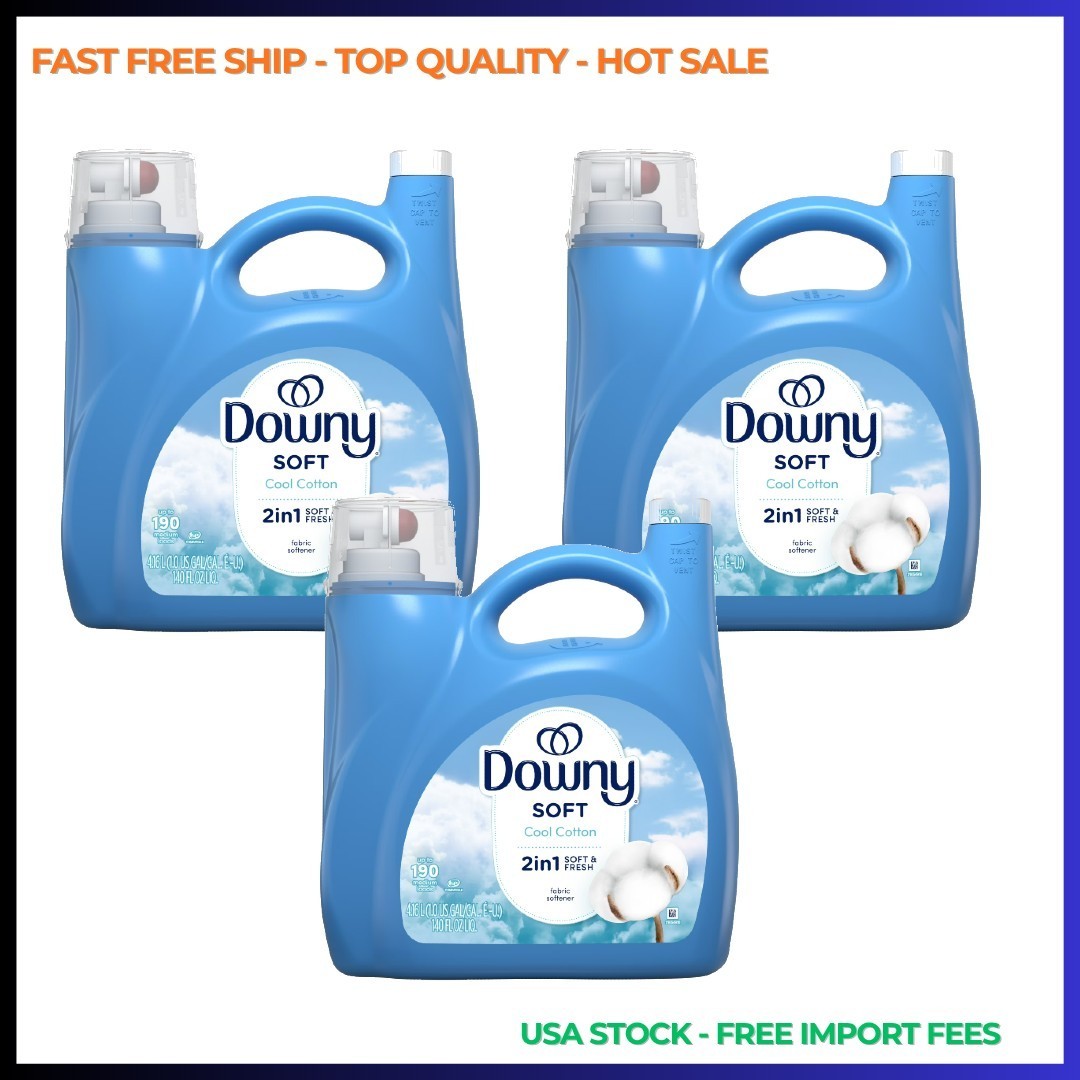 3P Downy Liquid Laundry Fabric Softener Conditioner, Cool Cotton Scent 190 Loads