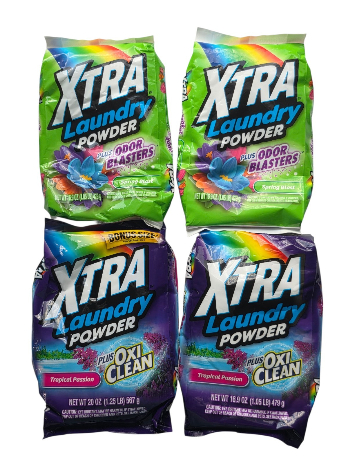 XTRA Laundry Powder Plus Oxi Clean Tropical Passion & Spring Blast 16.9 oz ~4pk