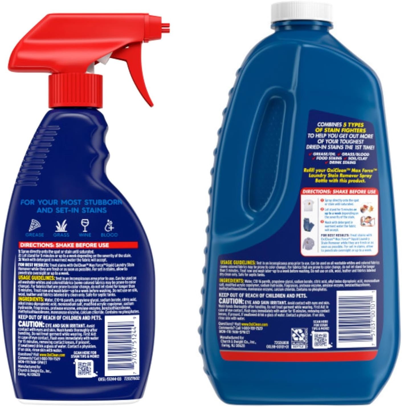 OxiClean Max Force Stain Remover Spray 60oz Kit 12oz + 48oz Refill Bottle