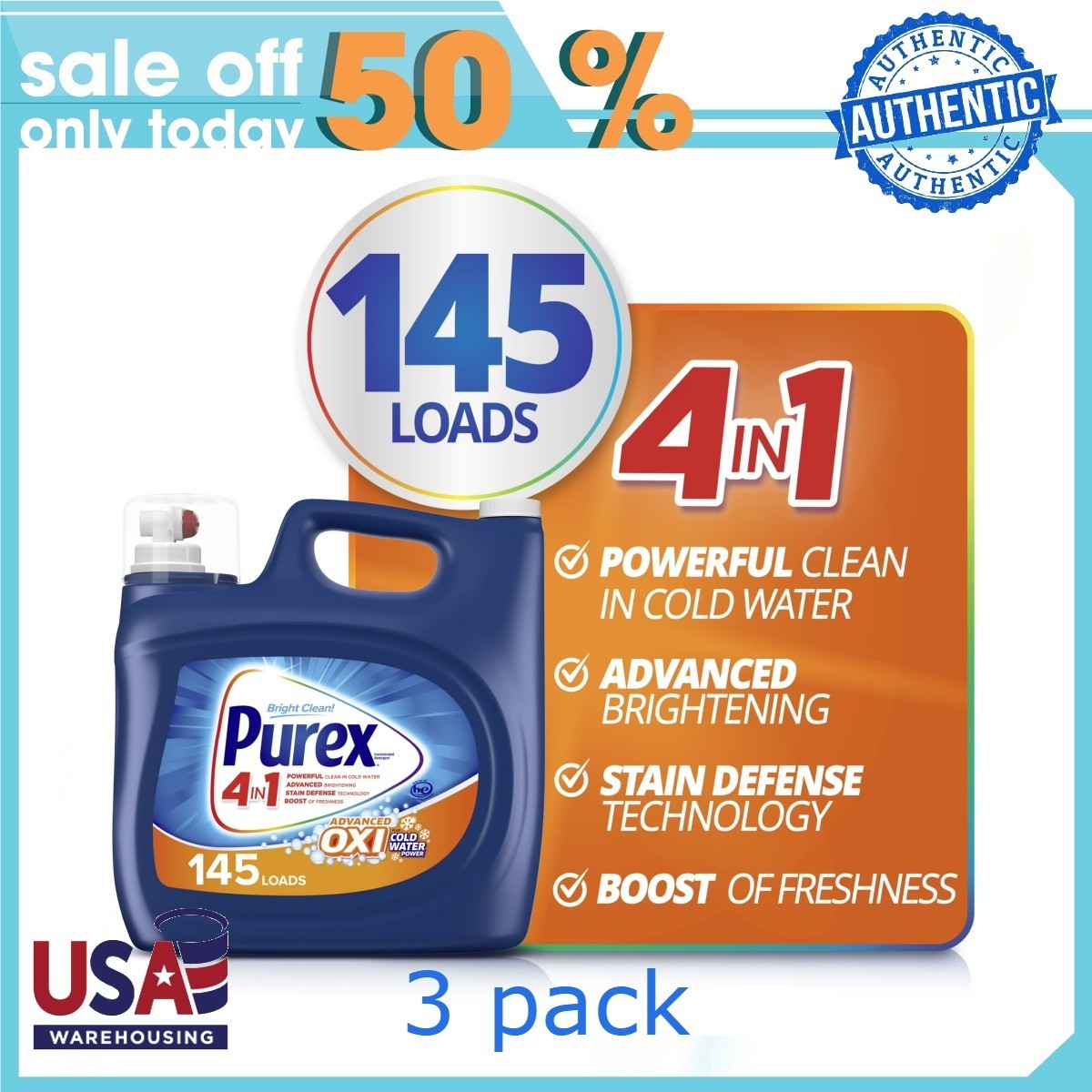 3p Purex Advanced Oxi Power Liquid Detergent, 218 fl oz, 145 Wash Loads