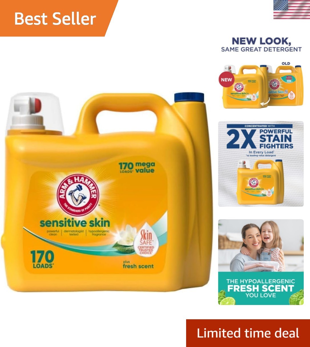 Sensitive Skin Plus Fresh Scent, 170 Loads Liquid Laundry Detergent, 170 Fl oz