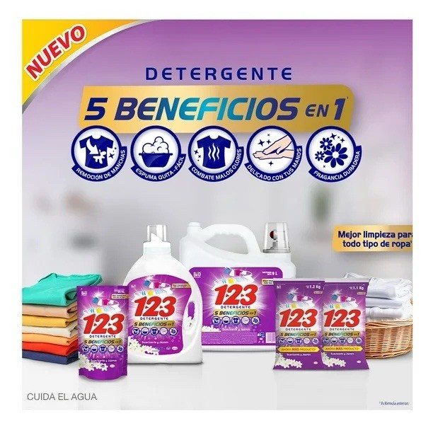 3X Detergente 123 🇲🇽 Powder Laundry Detergent, 1.2Kg, 3 Pack