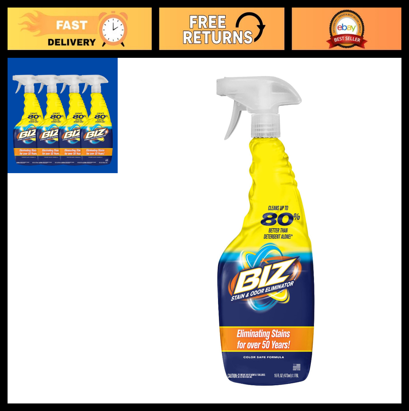 Powerful Laundry Stain Remover Spray – 16 oz (Pack of 4) – Pre-Treat Formula
