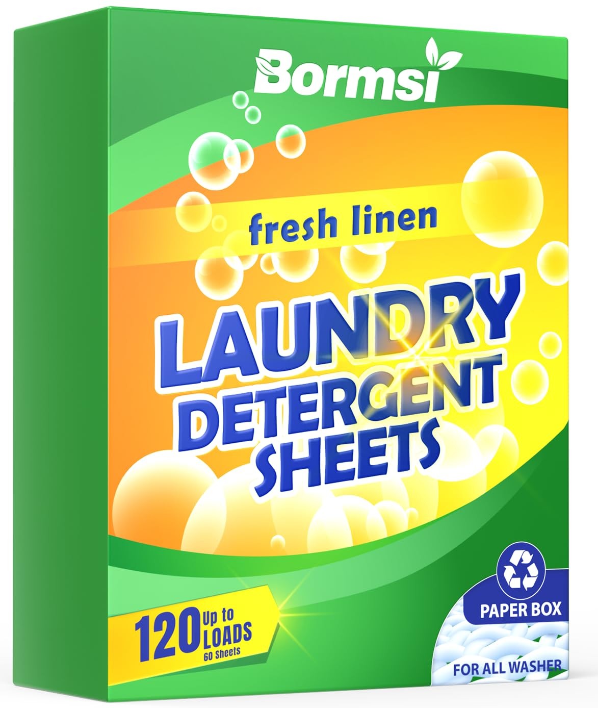 BORMSI Laundry Detergent Sheets Fresh Scent 120 Loads No 1 Count (Pack of 60)