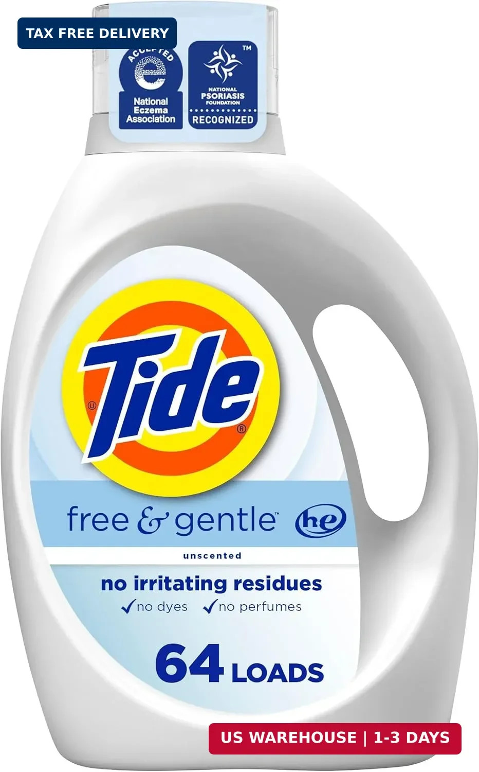 Tide Free & Gentle Liquid Laundry Detergent, 64 Loads, 84 fl oz, Tide Laundry De