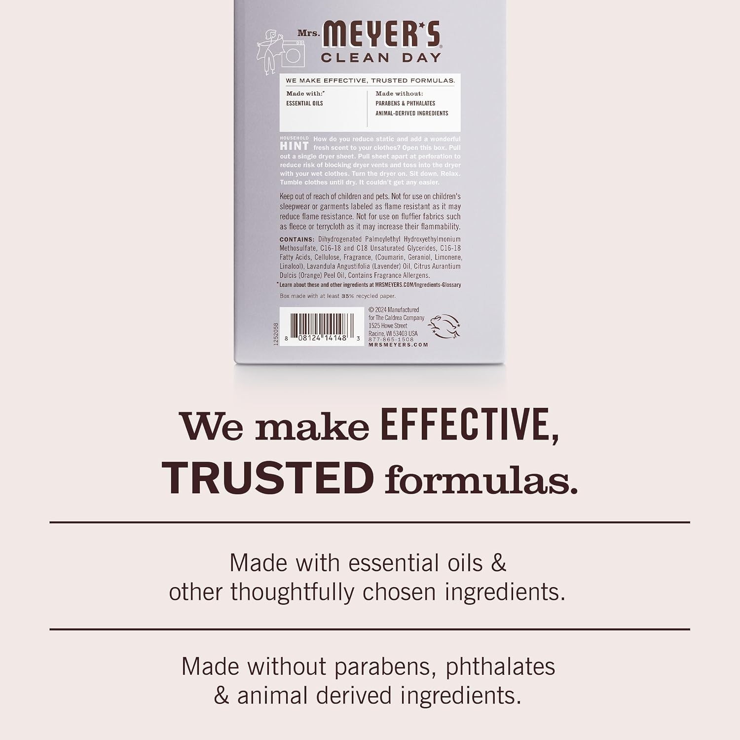 Mrs. Meyer’s Clean Day Lavender Dryer Sheets – 80 Count with Softening Agents