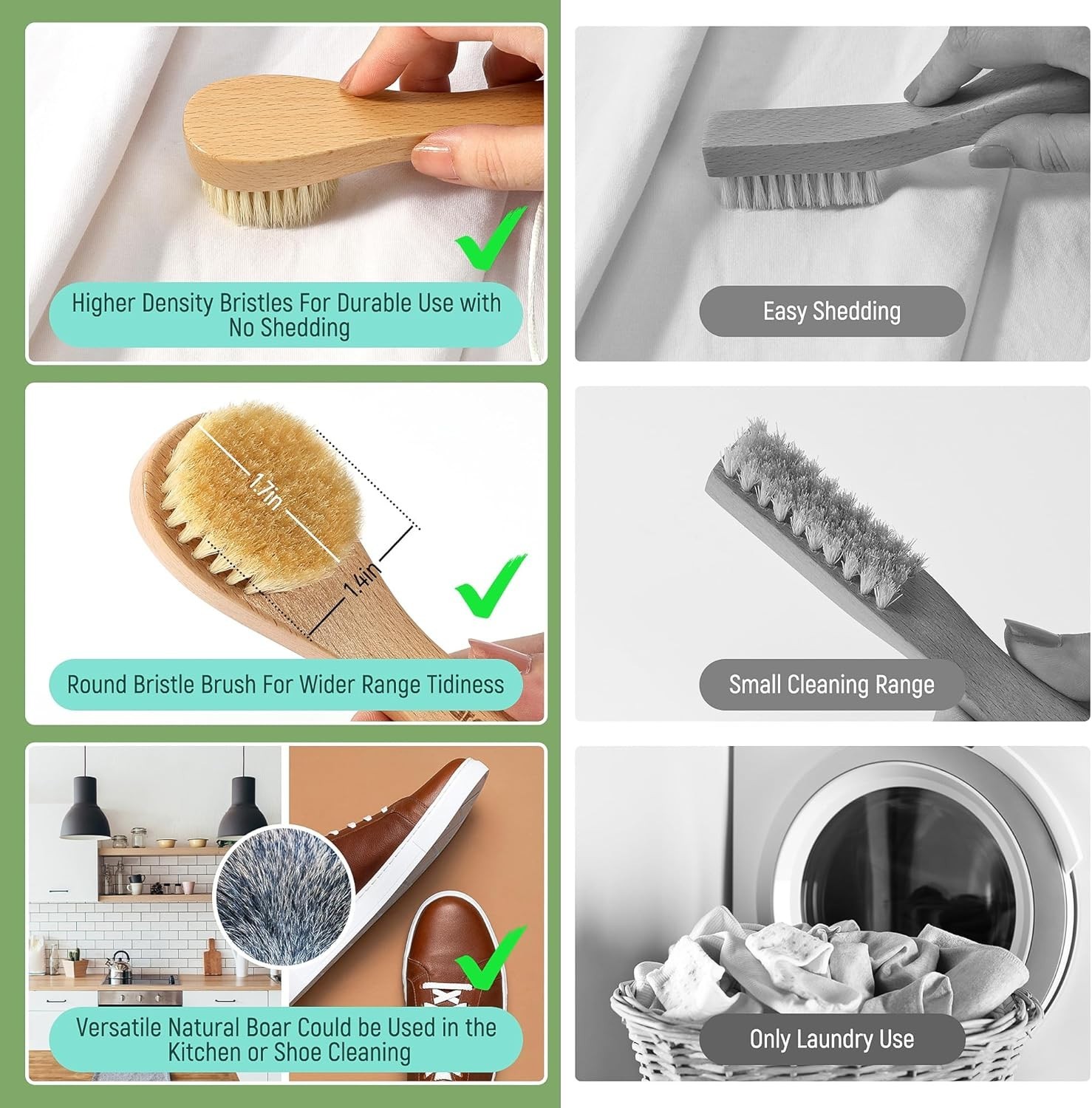 Soft Bristle Cleaning Brush for Fabrics – Gentle Stain Removal with Beech Handle