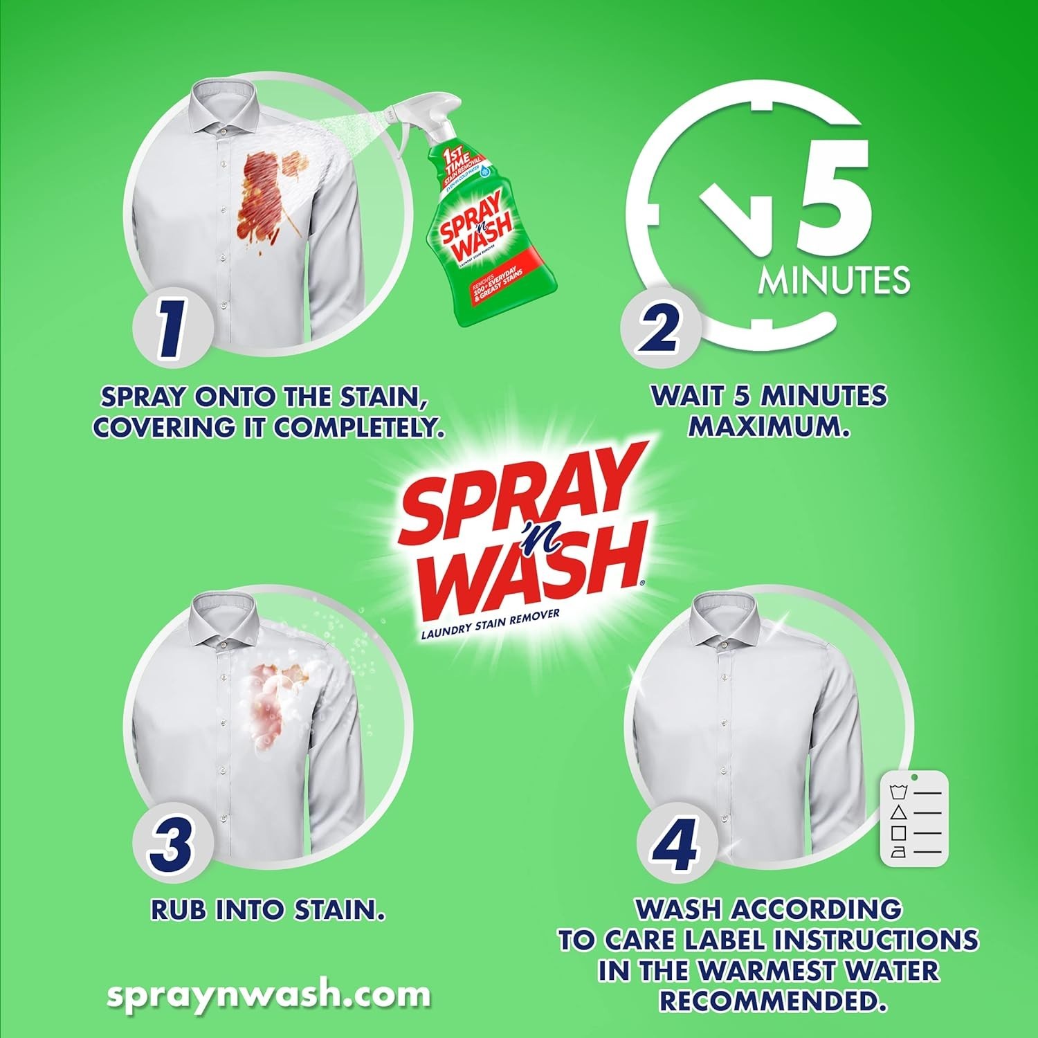 Spray ‘n Wash Pre-Treatment Laundry Stain Remover Solution Spray, 22oz(Pack of 4