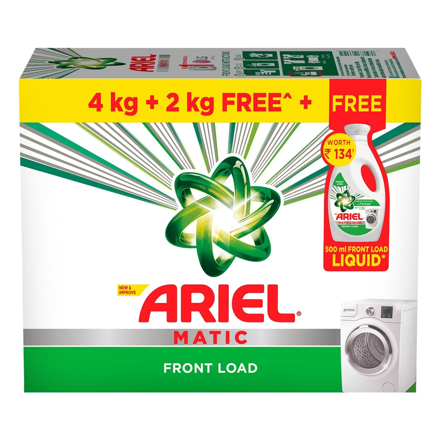 Ariel Matic Detergent Powder Front Load – 4kg + 2kg + 500ml Liquid free