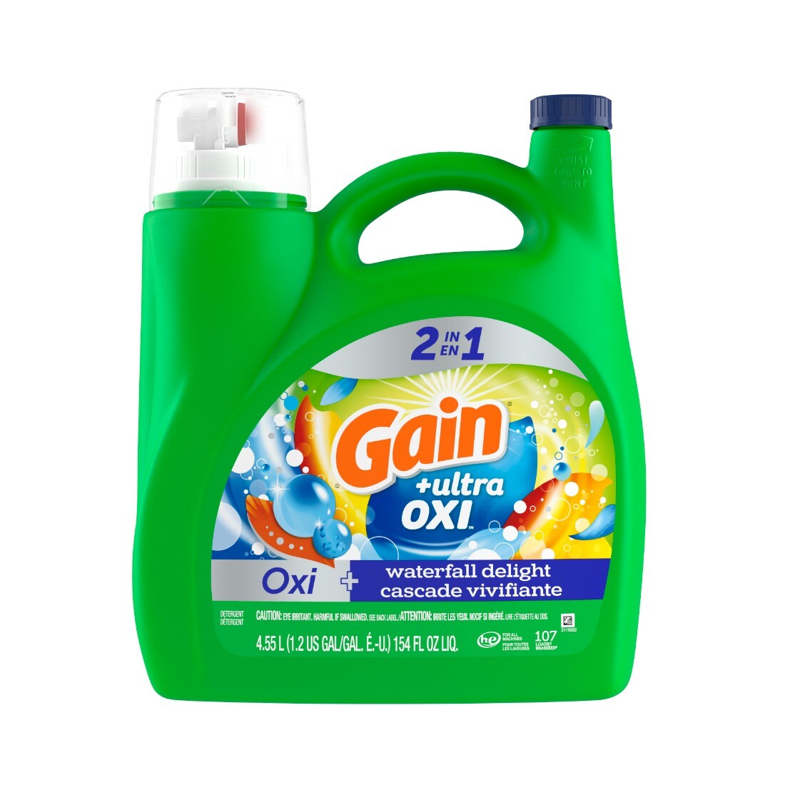 Gain Ultra Oxi Liquid Laundry Detergent Waterfall Delight Scent 154 oz 107 Loads